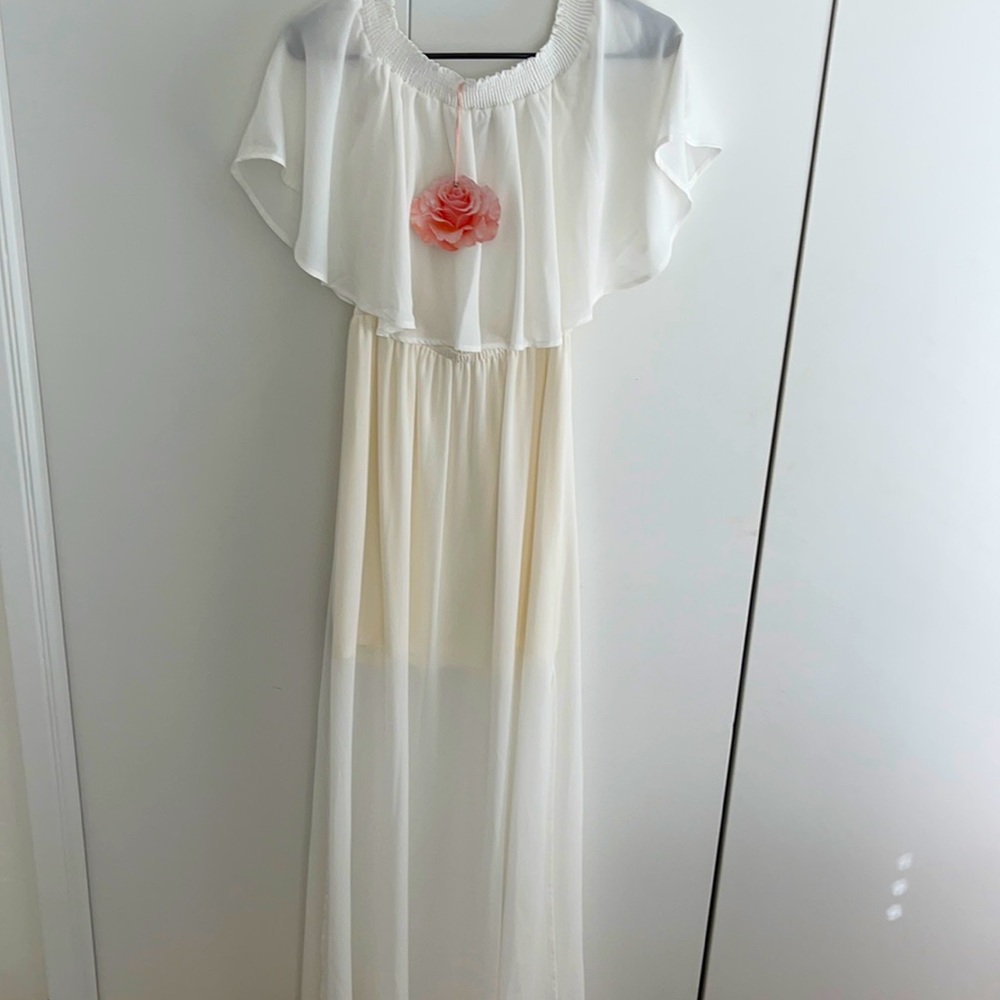 Show me your mumu white off the shoulder long dress